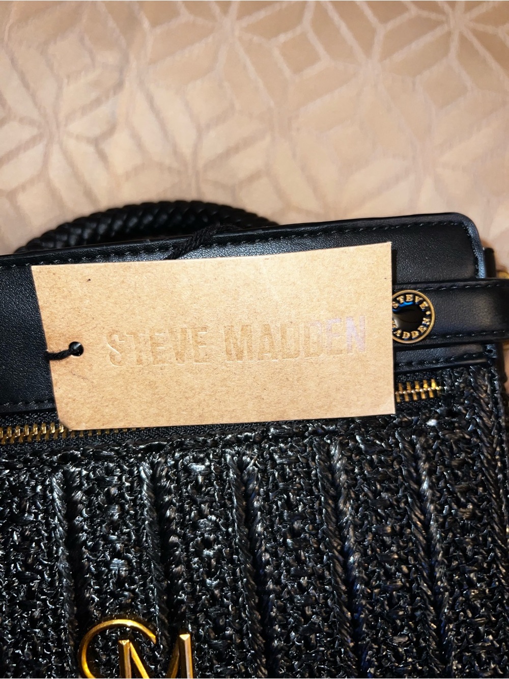 Steve Madden Black Braided Top-Handle Satchel with Gold Accent - Picture 4 of 17